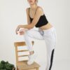 Pantaloni Femei Sport, Dungi Laterale, Elastic Inferior, Alb