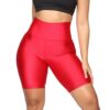 Colanti Scurti pentru Femei, Slimfit, Textura Lucioasa, Bumbac/Lycra, Rosu