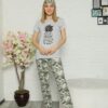 Pijama Femei,Imprimeu Floral, Pineapple, Gri/Verde