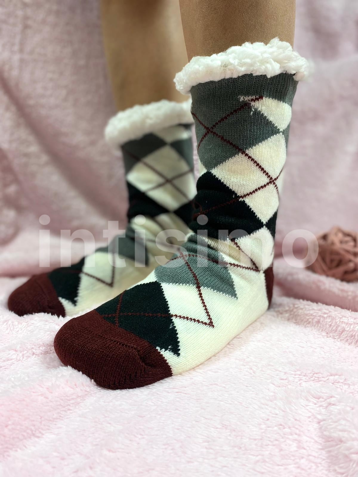 Ciorapi imblaniti – Bej Negru Grena – one-size 2-ink