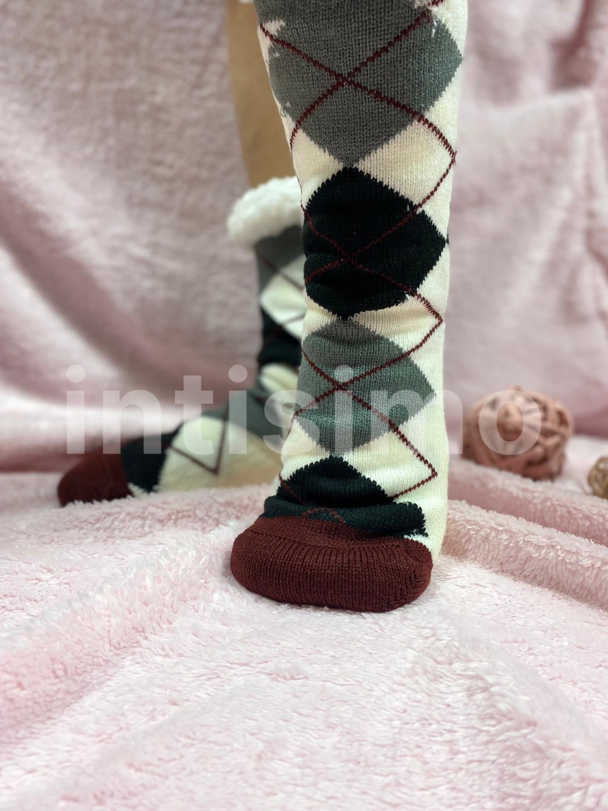 Ciorapi imblaniti – Bej Negru Grena – one-size 3-ink