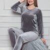 Pijama Femei, Material Fin, Catifea Lux, Gri Deschis