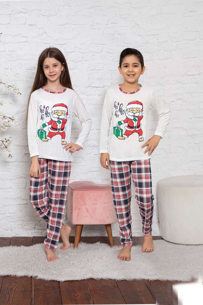 the first Panther Sweeten Pijama pentru copii, 3-12 ani, HO-HO-HO, Alb/Rosu | Intisimo