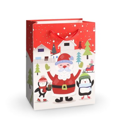 Punga Cadou, Mos Craciun cu Sclipici, 32*26*12 CM, Rosu/Alb