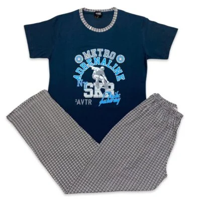 Pijama Barbati, Adrenaline, Maneca Scurta, Bleumarin/Gri