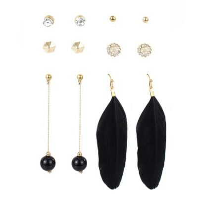 Set 6 Perechi Cercei, Dama, Pene, JD1218-500, Negru
