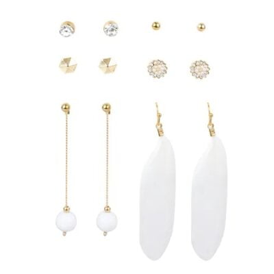 Set 6 Perechi Cercei, Dama, Pene, JD1218-500, Alb