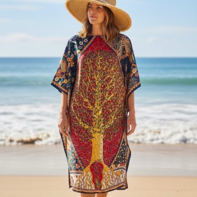 Rochie Plaja, Pareo, Matase si Vascoza, Rosu/Albastru/Galben