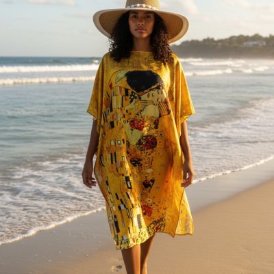 Rochie Plaja, Pareo, Matase si Vascoza, Galben/Negru