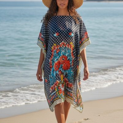 Rochie Plaja, Pareo, Matase si Vascoza, Negru/Rosu