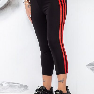 Colanti pentru Femei, Trei Sferturi, Slimfit, Dungi, Bumbac/Lycra, Negru/Rosu