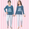 Pijama Copii, Fete/Baieti, Bluza + Pantaloni lungi, Imprimeu The Super Boss, Albastru/Gri