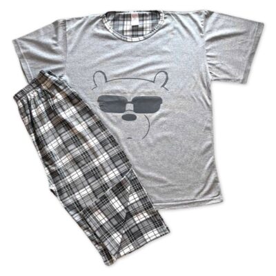 Pijama Barbati, Trei Sferturi, Bumbac, Urs, Gri