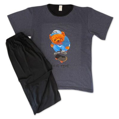 Pijama Barbati, Trei Sferturi, Bumbac, Skate Time, Bleumarin Inchis/Negru