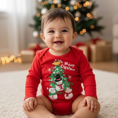 Body Bebe, Tematica Craciun, Merry Christmas, Bradut, Rosu