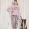 Pijama Femei,Maneca Lunga, Flowers, Bumbac, Roz