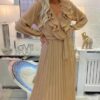 Rochie Dama, Lunga, Plisata, Cordon in Talie, Bej