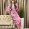 Rochie Vaporoasa de Vara, Cu Elastic in Talie, Roz/Bleu