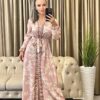 Rochie Dama, Lunga, Cordon in Talie, Roz Pudra/Alb