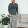 Pijama Barbati, Bluza + Pantaloni lungi, Automobil, Gri Inchis