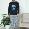 Pijama Barbati, Bluza + Pantaloni lungi, Bro, Bleumarin
