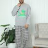 Pijama Barbati, Bluza + Pantaloni lungi, Broasca, Gri Deschis