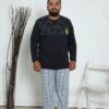 Pijama Barbati, Bluza + Pantaloni lungi, Model Clasic, Negru/Albastru
