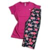 Pijama Femei, Tricou, Pantaloni Trei sferturi, Roz/Bleumarin