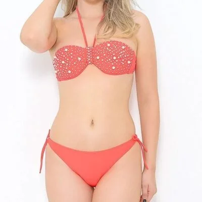 Costum de baie, Doua Piese, Push-up, Perle, Portocaliu Neon