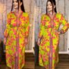 Rochie Dama, Lunga, Cordon in Talie, Crapatura, Verde/Roz