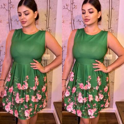 Rochie Dama, Imprimeu Floral, Trandafiri, Verde