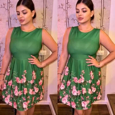 Rochie Dama, Imprimeu Floral, Trandafiri, Verde