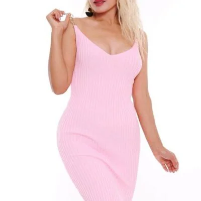 Rochie Mulata, Bretele din Lant, Roz Deschis