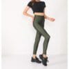Colanti pentru Femei, Slimfit, Textura Lucioasa, Bumbac/Lycra, Verde Kaki