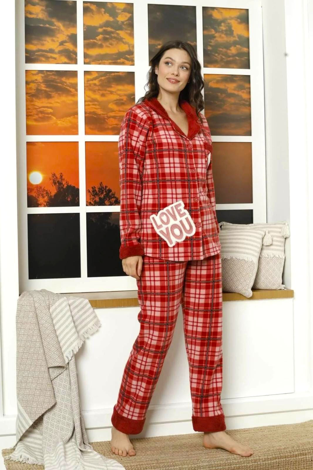 Pijama Femei, Pufos, Nasturi, Cocolino, Love You, Rosu 2