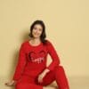 Pijama Femei, Maneca Lunga, Happy, Bumbac, Rosu
