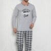 Pijama Barbati, Bluza + Pantaloni lungi, Camping Crew, Gri deschis