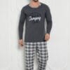 Pijama Barbati, Bluza + Pantaloni lungi, Camping Crew, Gri inchis