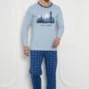 Pijama Barbati, Bluza + Pantaloni lungi, Keep it simple, Bleu