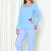 Pijama Femei, Maneca Lunga, Inimioare, Bumbac, Bleu
