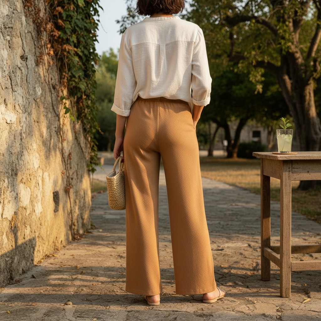Pantaloni de Vara, Vaporosi, Largi, Cu Buzunare, Maro Deschis (2)
