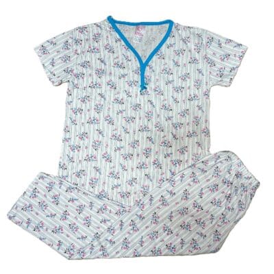 Pijama Femei, Marimi Mari, Tricou, Pantaloni Lungi, Alb/Albastru