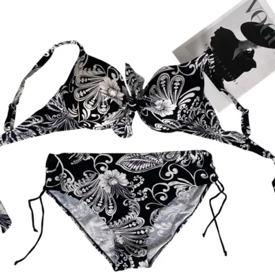 Costum de baie, Doua Piese, Negru/Alb