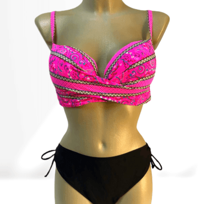 Costum de baie, Doua Piese, Push-up, Roz/Negru