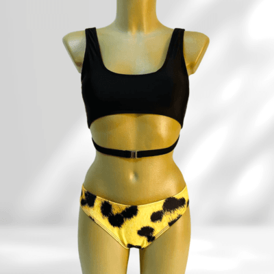 Costum de baie, Doua Piese, Animal Print, Negru/Galben