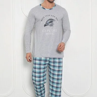 Pijama Barbati, Bluza + Pantaloni lungi, Explore More, Gri