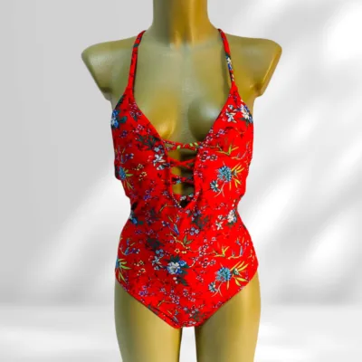 Costum de baie, Intreg, Imprimeu Floral, Rosu