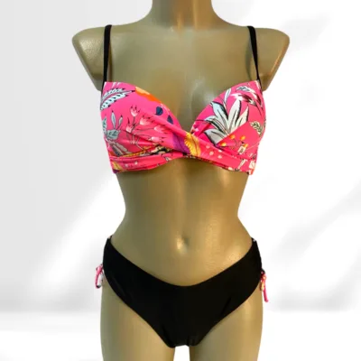 Costum de baie, Doua Piese, Push-up, Imprimeu Floral, Roz