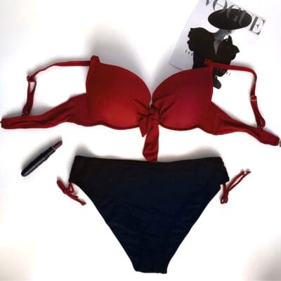 Costum de baie, Doua Piese, Push-Up, Marime Mare, Visiniu/Negru