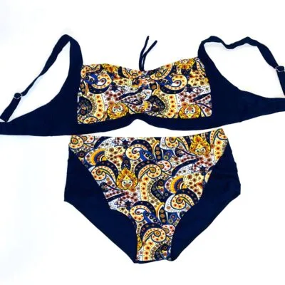 Costum de baie, Doua Piese, Marime Mare, Bleumarin/Galben